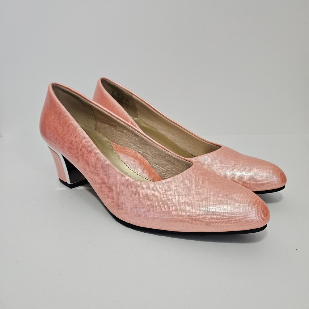 Soft Style Pump Block Heel Shoes 8W Office Retro 50s Textured Career Formal